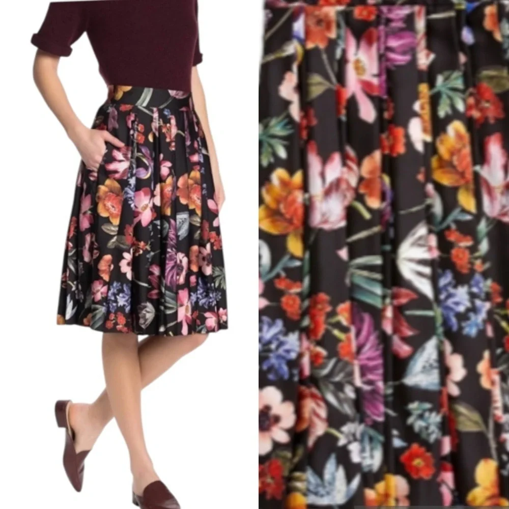 J. Crew Midnight Dutch Floral Pleated A-Line  Skirt 00